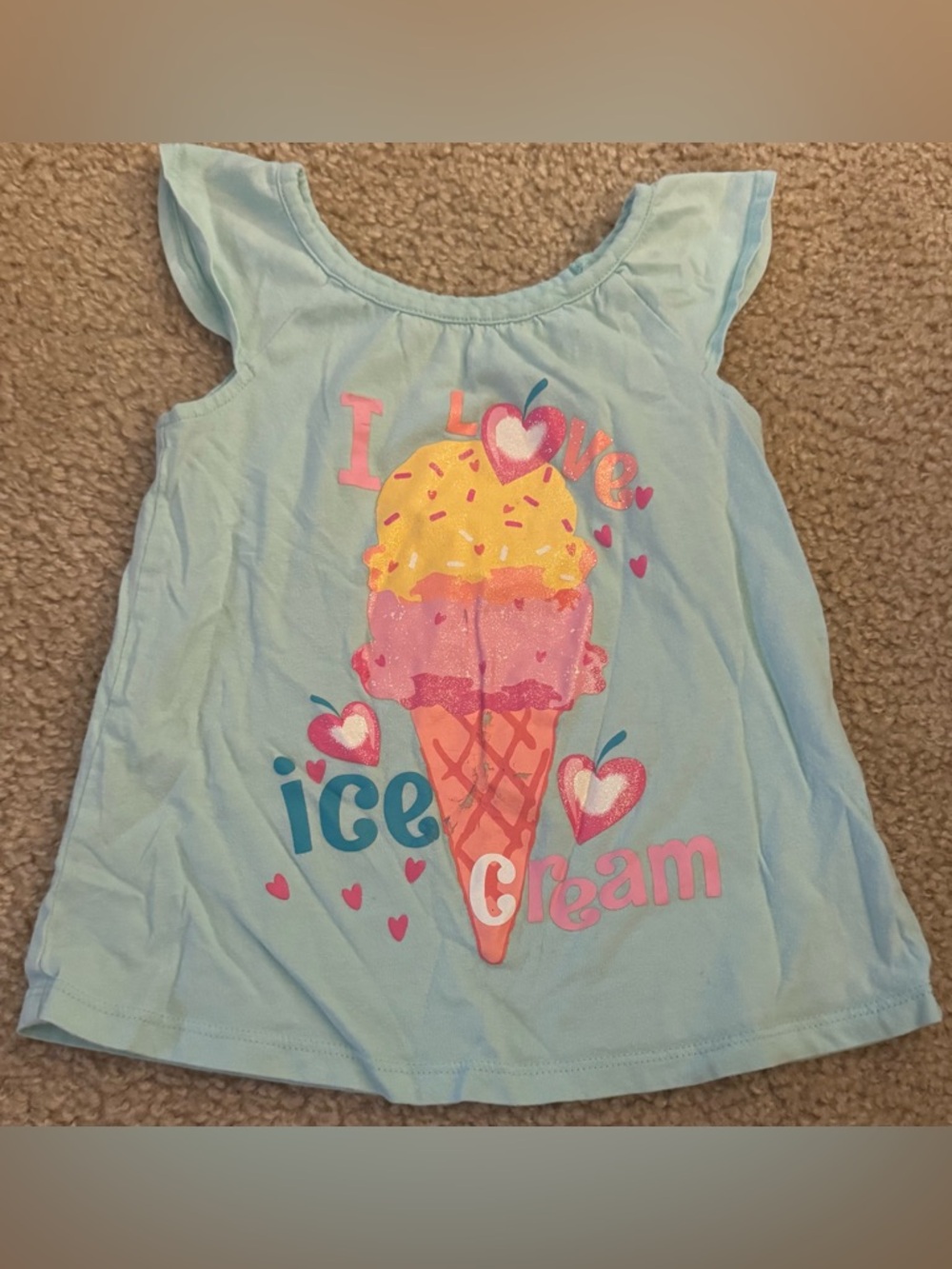 Girls Light Blue 'I Love Ice Cream' Graphic Tank Top